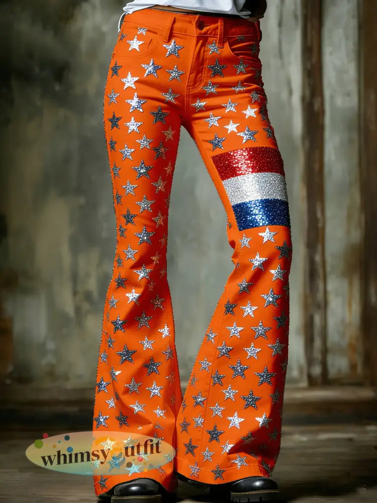 Dames Koninginnedag-print casual uitlopende broek - A / S