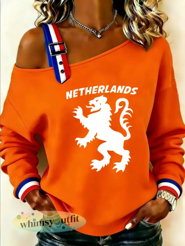 Dames Konings Dag Nederlandse Republiek Leeuw Nederland Vlag Sweatshirt - Sinaasappel / S