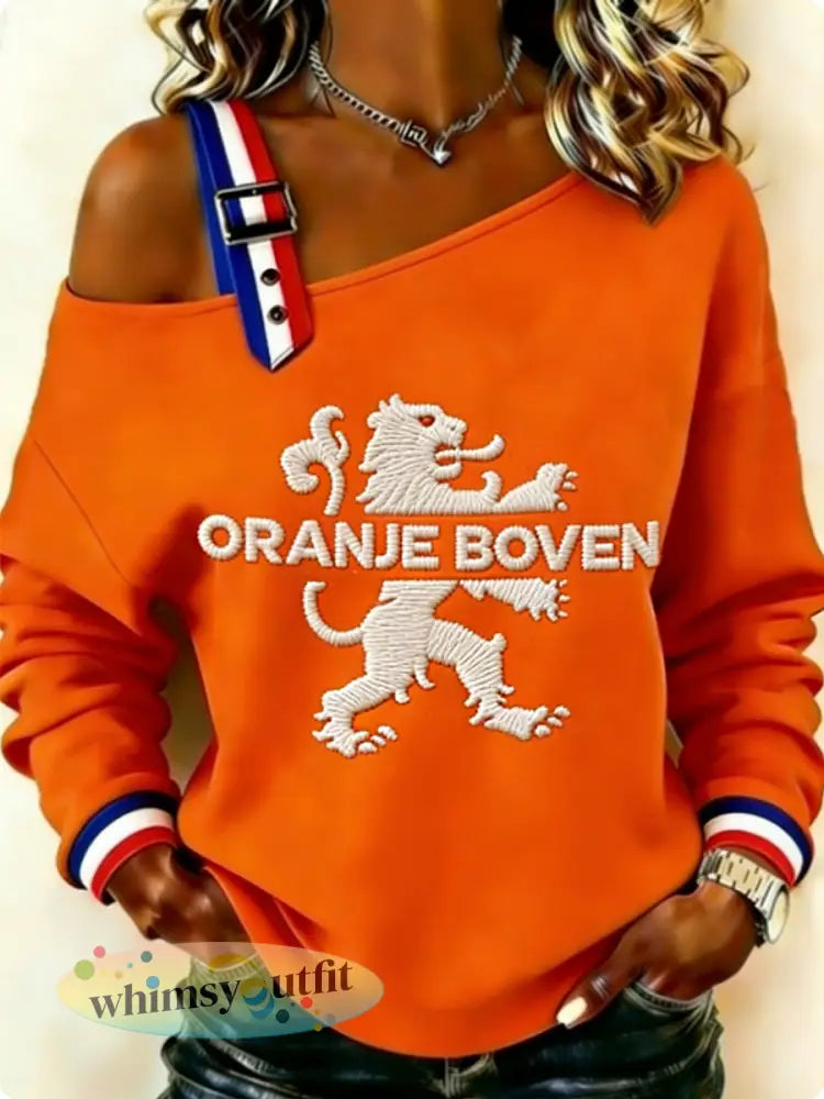 Dames Konings Dag Sweatshirt - Sinaasappel / S