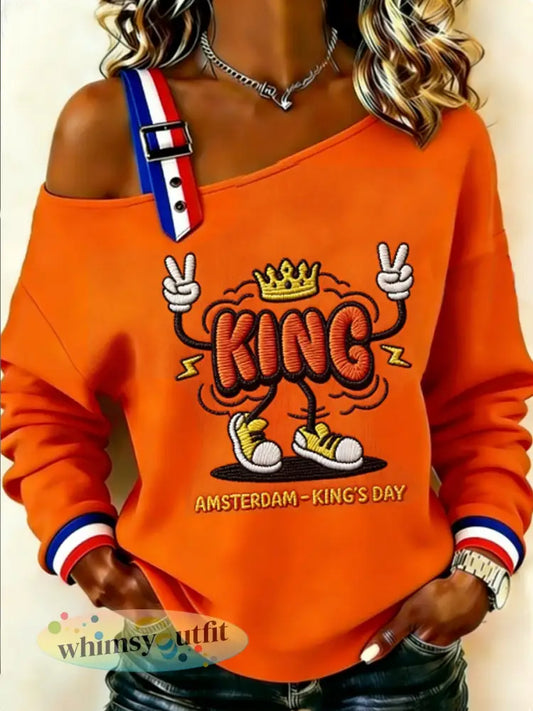 Dames Konings Dag Sweatshirt - Sinaasappel / S