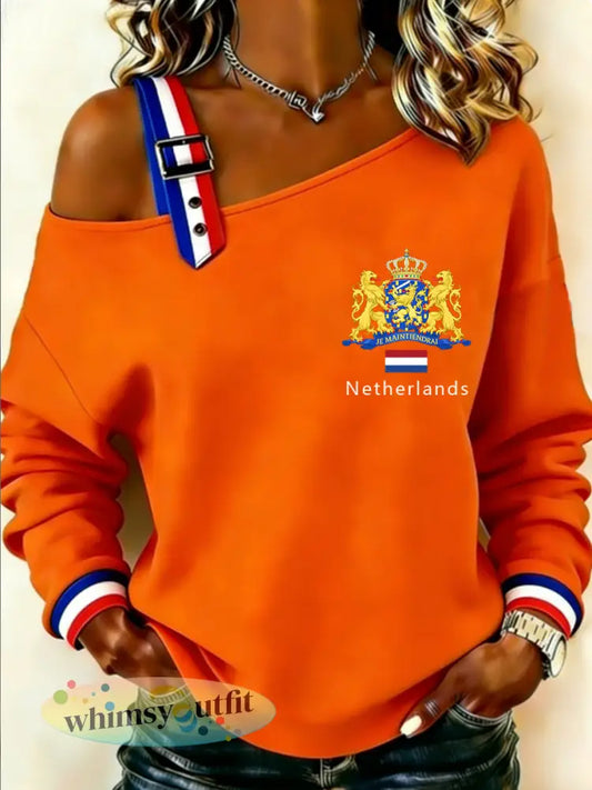 Dames Konings Dag Sweatshirt - Sinaasappel / S