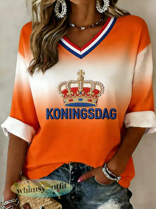 Dames koningsdag gradiëntstijl V-hals top - A / S