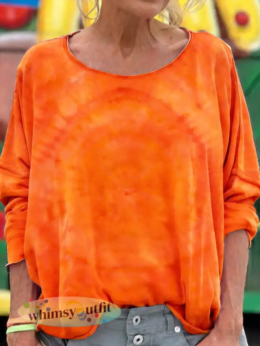 Dames Koningsdag Oranje Gradiënt Print Casual T-shirt met lange mouwen - Sinaasappel / S