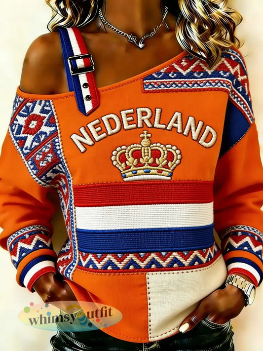 Dames Koningsdag-print camisole schouderloos sweatshirt - A / S