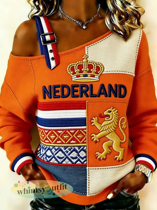 Dames Koningsdag-print camisole schouderloos sweatshirt - A / S