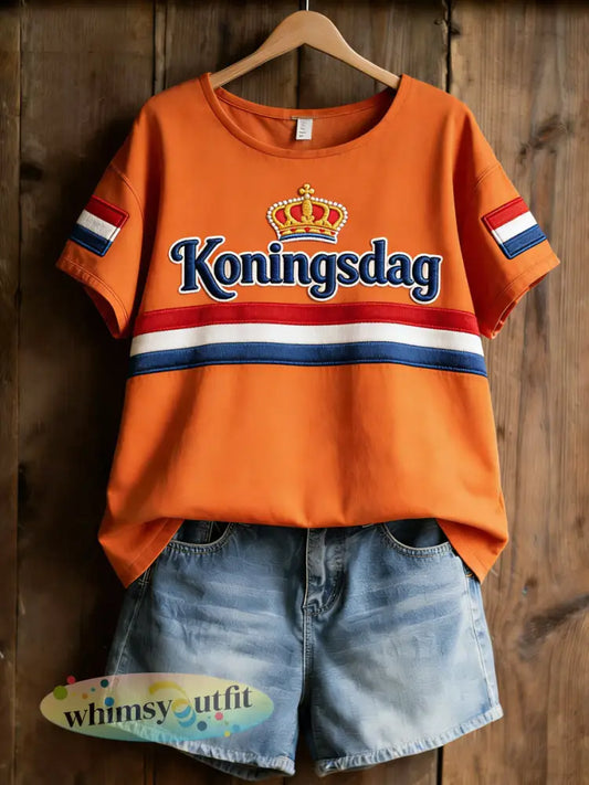 Dames koningsdag print casual shirt - Sinaasappel / S