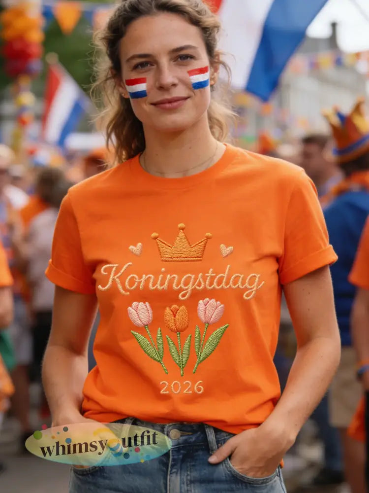 Dames koningsdag print casual tee - Oranje / S