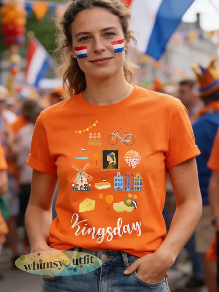Dames koningsdag print casual tee - Oranje / S