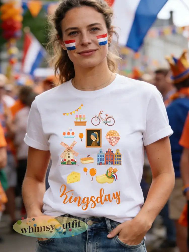 Dames koningsdag print casual tee - Wit / S