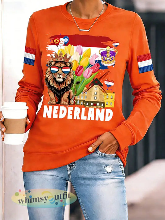 Dames koningsdag print T-shirt met lange mouwen - A / S