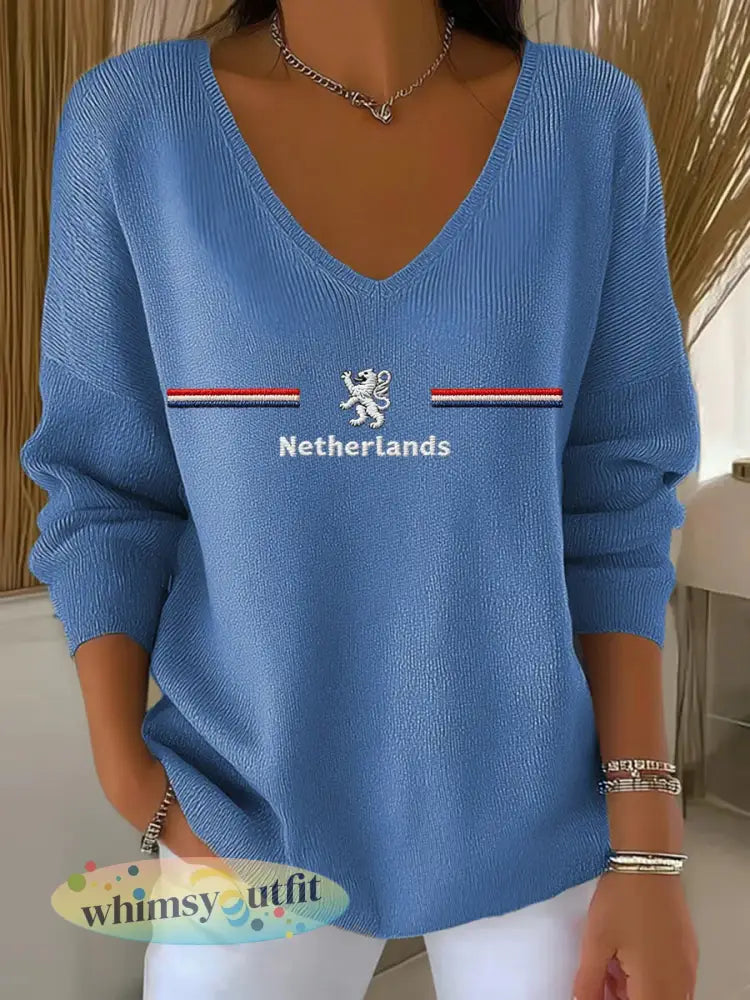 Dames KoningsdagV-hals ribtop - Blauw / S