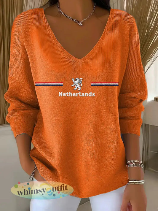 Dames KoningsdagV-hals ribtop - Oranje / S