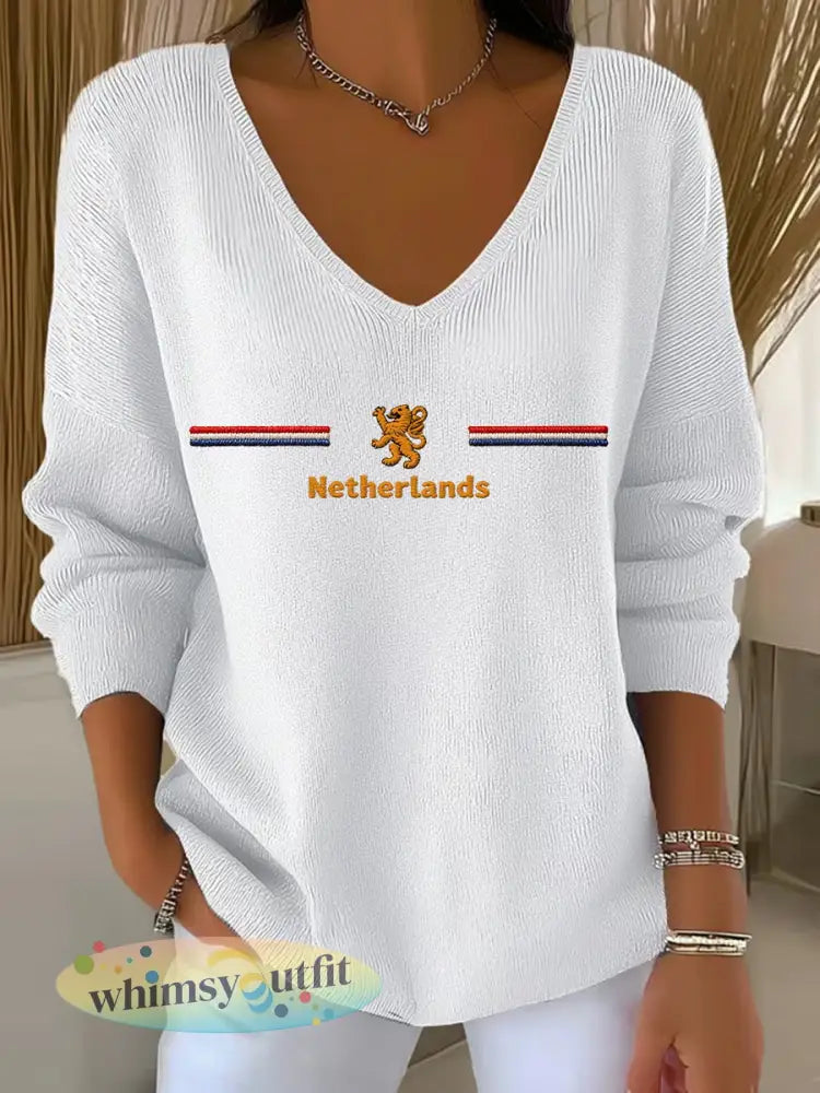 Dames KoningsdagV-hals ribtop - Wit / S