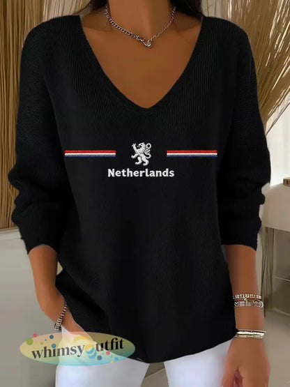 Dames KoningsdagV-hals ribtop - Zwart / S