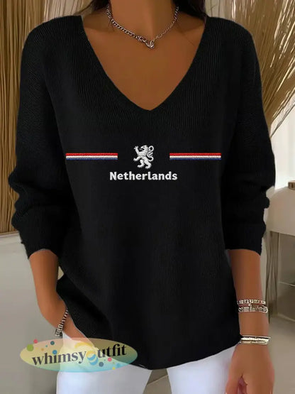 Dames KoningsdagV-hals ribtop - Zwart / S