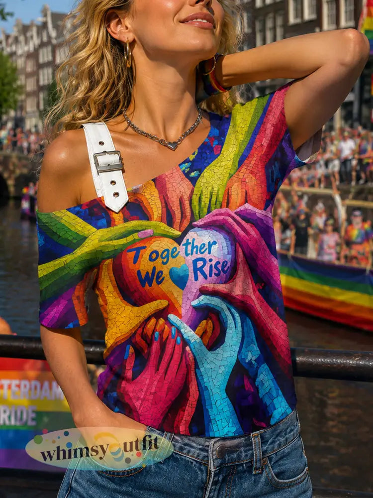 Dames-Lgbt-regenboogprint tanktop met korte mouwen - A / S