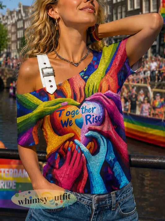 Dames-Lgbt-regenboogprint tanktop met korte mouwen - A / S
