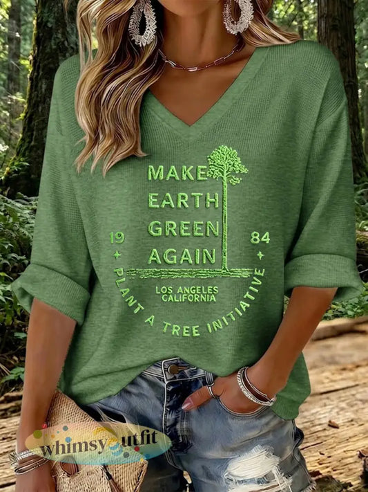 Dames maken de aarde weer groen wafel T-shirt - Groen / S