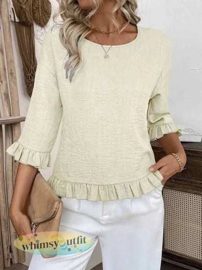 Dames mode gedrukt casual top - Romig-Wit / S