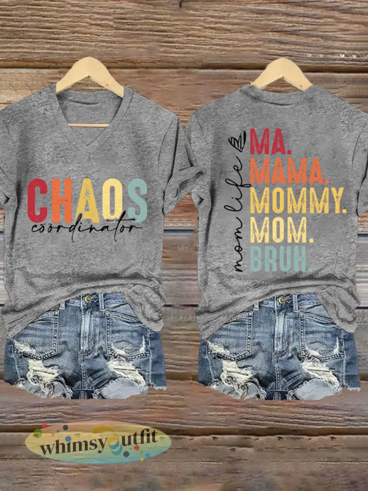 Dames Moederdag Chaos Coördinator Bruh Mom bedrukt T-shirt - Lichtgrijs / S