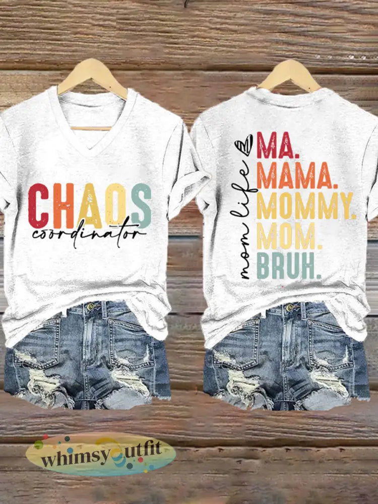 Dames Moederdag Chaos Coördinator Bruh Mom bedrukt T-shirt - Wit / S