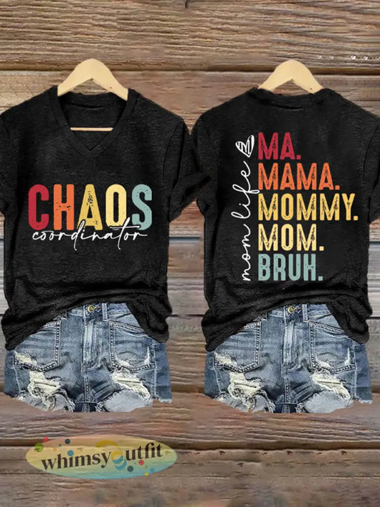 Dames Moederdag Chaos Coördinator Bruh Mom bedrukt T-shirt - Zwart / S