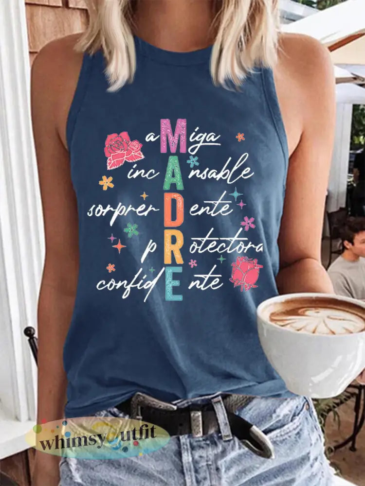 Dames Moederdag Retro Madre Bloemen Mama Katoenen Vest - Blauw / S