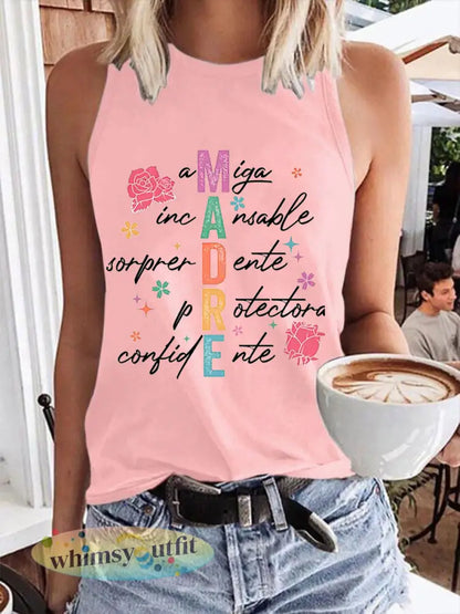 Dames Moederdag Retro Madre Bloemen Mama Katoenen Vest - Roze / S