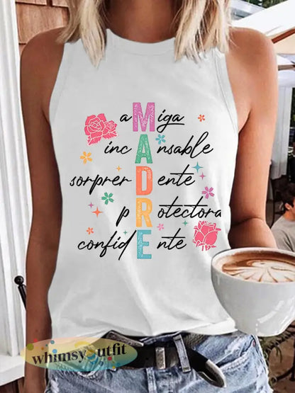 Dames Moederdag Retro Madre Bloemen Mama Katoenen Vest - Wit / S