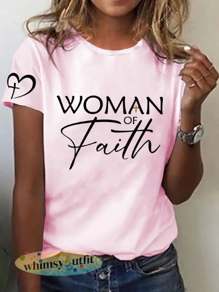 Dames Moeders Geloof Moederdag Gedrukt Casual T-shirt - Lichtroze / S