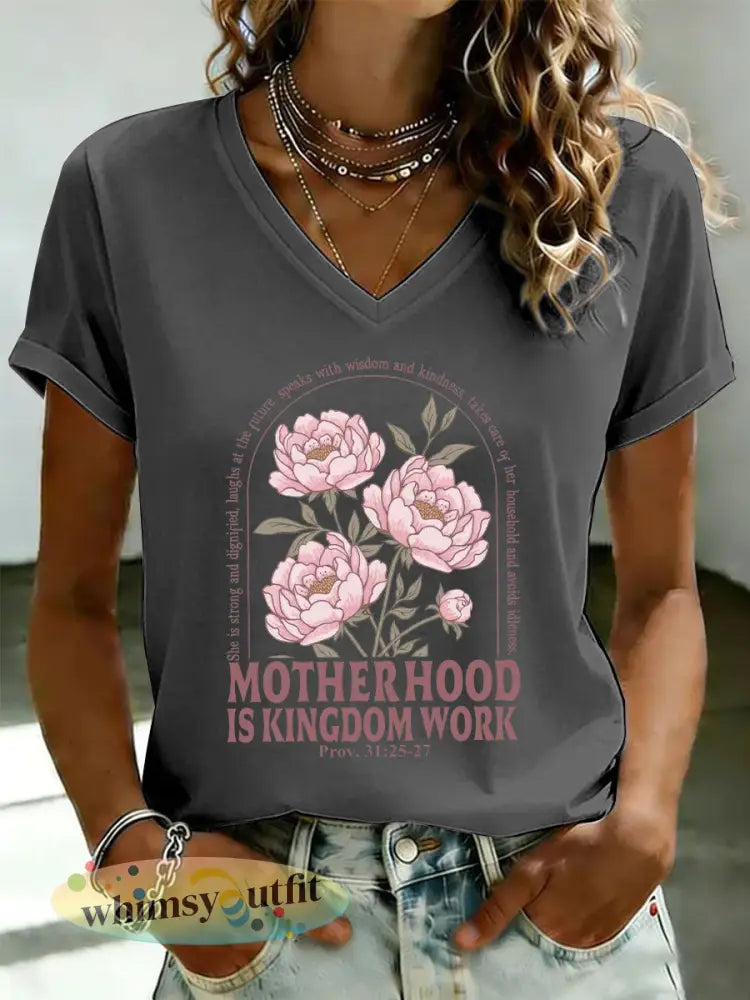 Dames ’Moederschap is Koninkrijkswerk’ bedrukt casual t-shirt - Donkergrijs / S