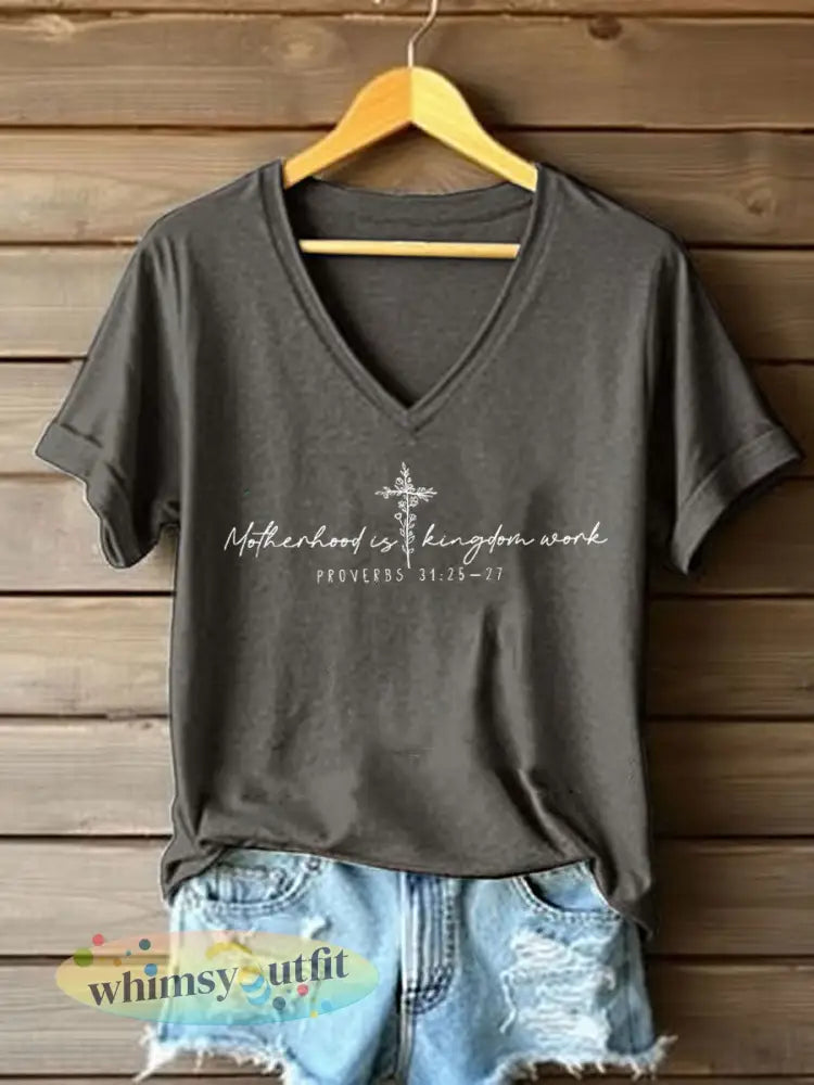 Dames ’Moederschap is Koninkrijkswerk’ bedrukt casual t-shirt - Donkergrijs / S