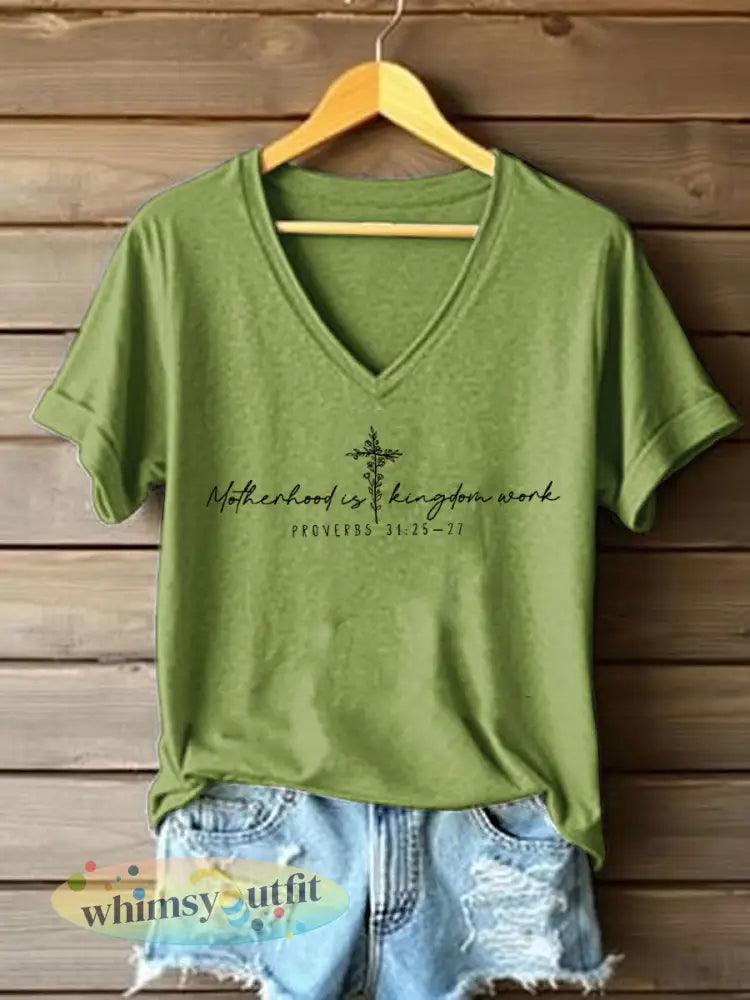 Dames ’Moederschap is Koninkrijkswerk’ bedrukt casual t-shirt - Groen / S
