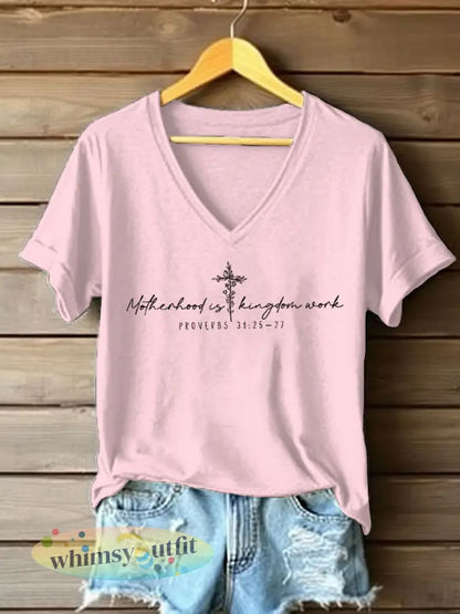 Dames ’Moederschap is Koninkrijkswerk’ bedrukt casual t-shirt - Lichtroze / S