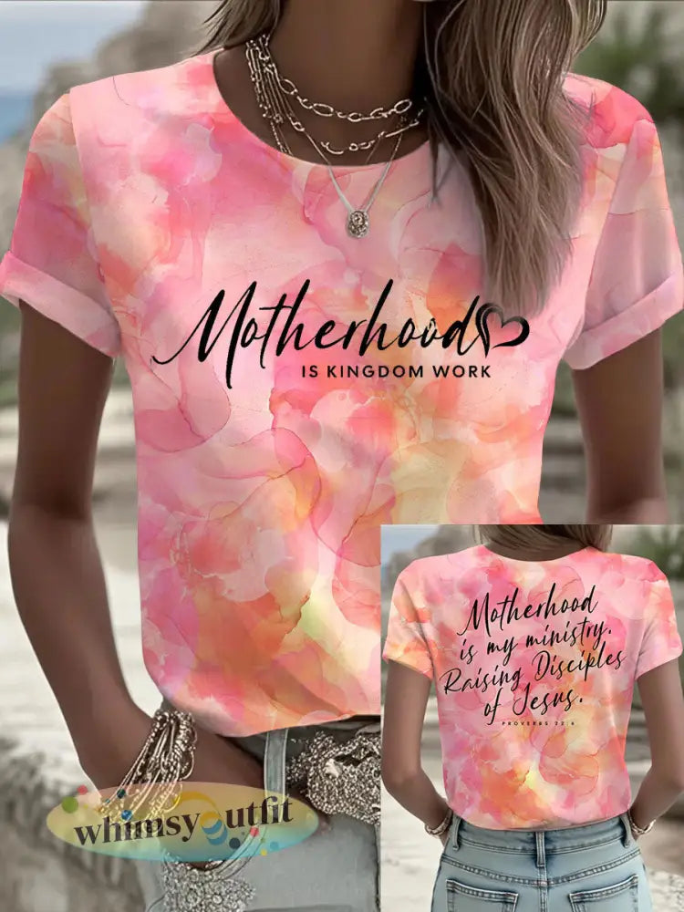 Dames ’Moederschap is Koninkrijkswerk’ bedrukt casual t-shirt - Roze / S