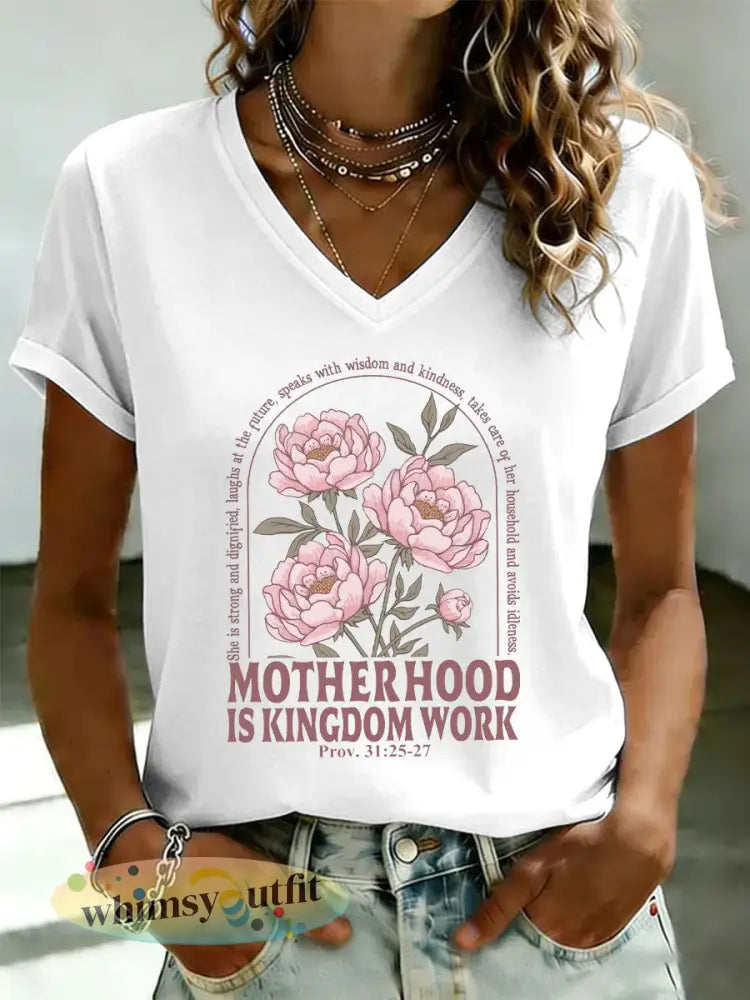 Dames ’Moederschap is Koninkrijkswerk’ bedrukt casual t-shirt - Wit / S