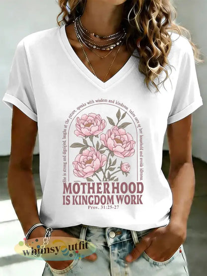 Dames ’Moederschap is Koninkrijkswerk’ bedrukt casual t-shirt - Wit / S