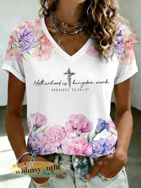 Dames ’Moederschap is Koninkrijkswerk’ bedrukt casual t-shirt - Wit / S