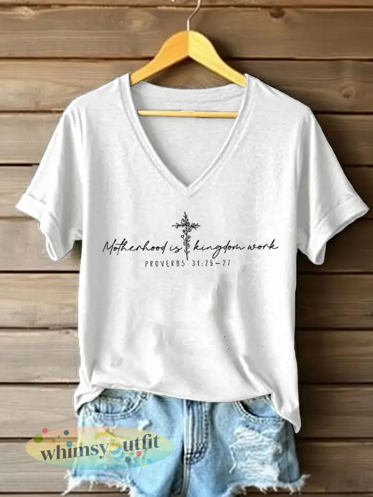 Dames ’Moederschap is Koninkrijkswerk’ bedrukt casual t-shirt - Wit / S
