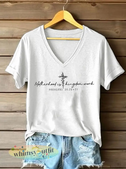 Dames ’Moederschap is Koninkrijkswerk’ bedrukt casual t-shirt - Wit / S