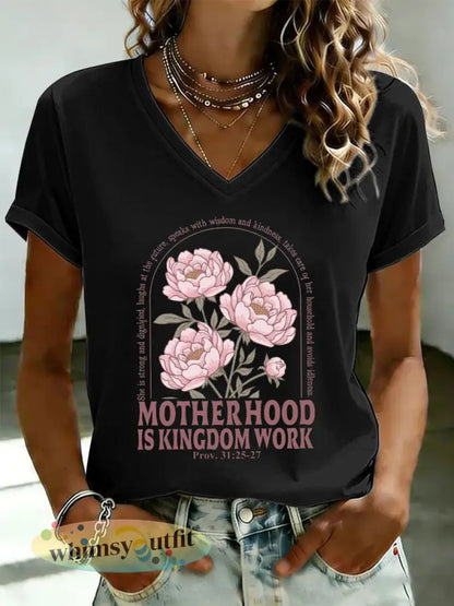 Dames ’Moederschap is Koninkrijkswerk’ bedrukt casual t-shirt - Zwart / S