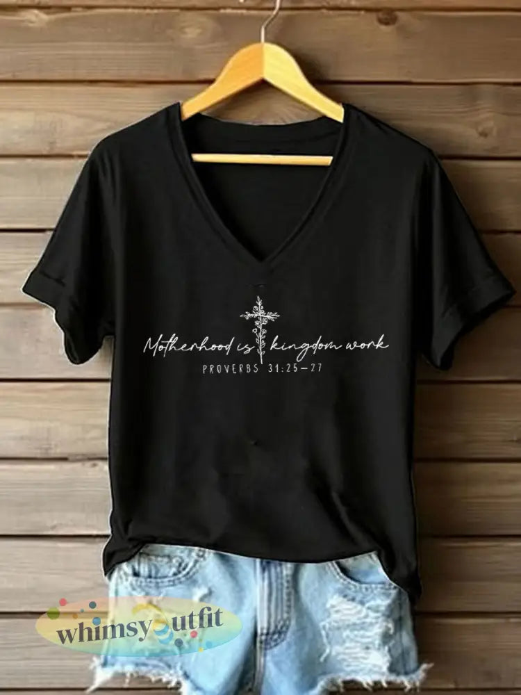Dames ’Moederschap is Koninkrijkswerk’ bedrukt casual t-shirt - Zwart / S