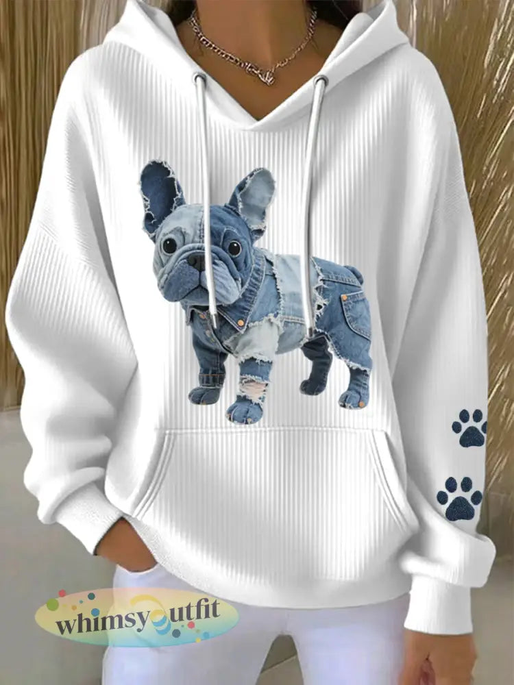 Dames mooie Franse Bulldog Patchwork Art Hoodie - Wit / S