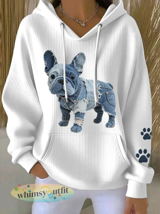Dames mooie Franse Bulldog Patchwork Art Hoodie - Wit / S
