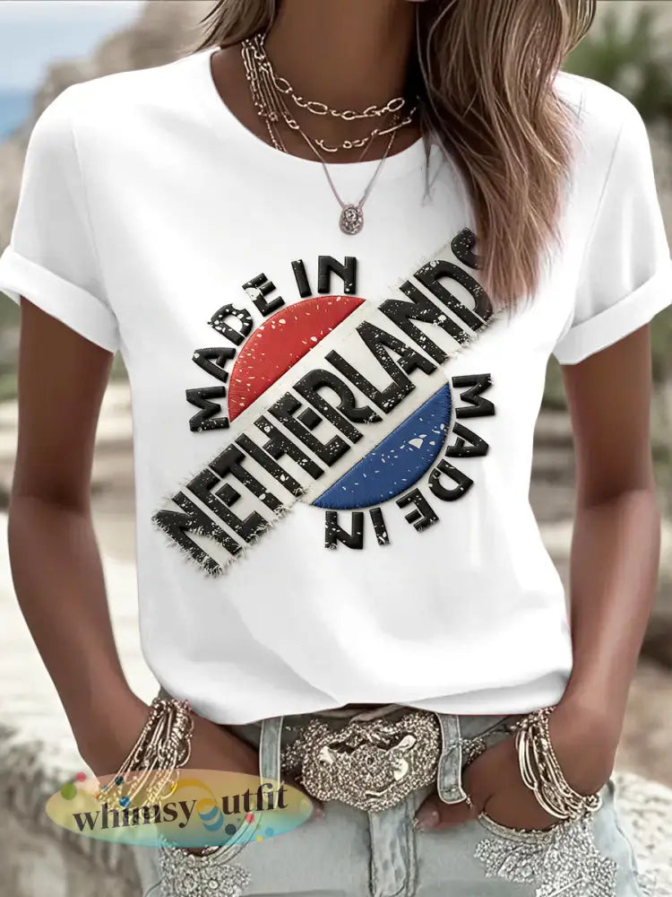Dames Nederlands patchworkprint casual wit T-shirt - Wit / S
