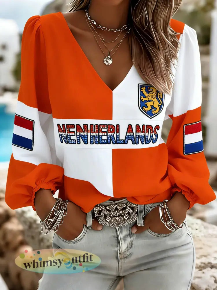 Dames Nederlandse Koningsdag Herdenkingskunst Print Top - A / S
