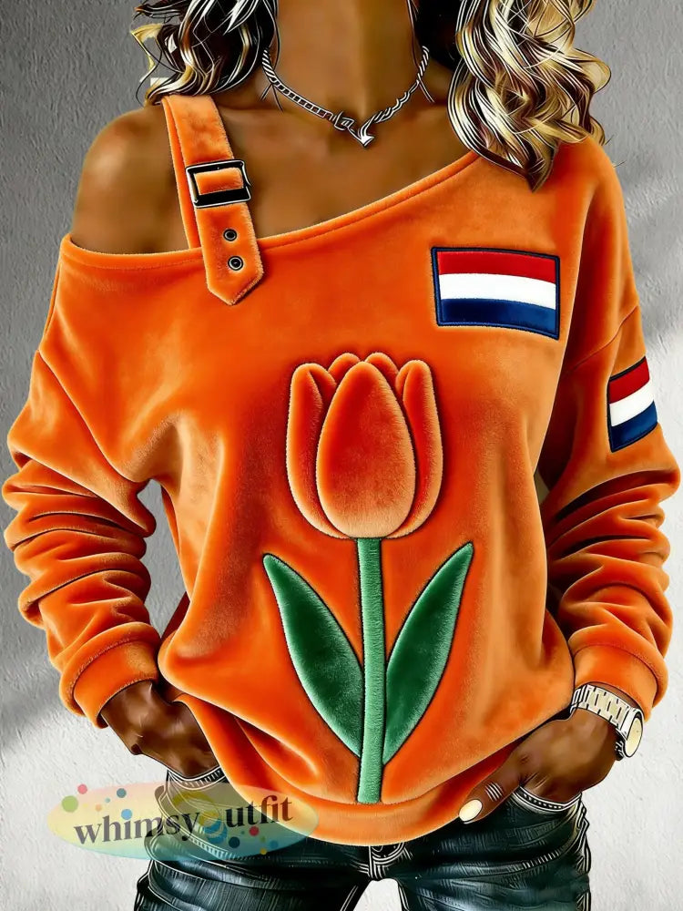 Dames Nederlandse Koningsdag Herdenkingsopdruk Casual T-shirt - A / S