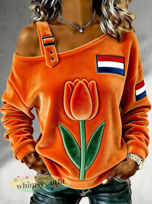 Dames Nederlandse Koningsdag Herdenkingsopdruk Casual T-shirt - A / S