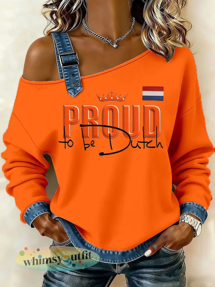 Dames Nederlandse Koningsdag print hemdje sweater - A / S