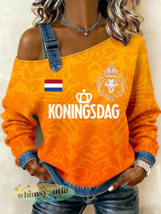 Dames Nederlandse Koningsdag print hemdje sweater - A / S
